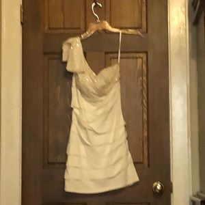 Sequined Creme Pleated Cocktail Dress